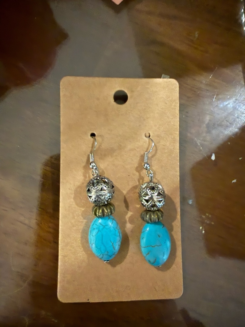 Turquoise Drop Dangle Earrings with Silver Filigree